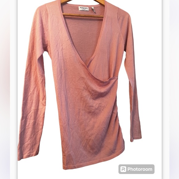 MICHAEL STARS Vivian Surplice 100% Cashmere Sweater In Pink One Size Women - Picture 3 of 10